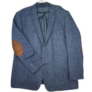 Zenbriele Wool Herringbone Blazer Navy Blue Mixed Silver Elbow Patch size L50
